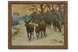 A herd of deer in a winter landscape by Georges Rötig, oil on canvas, sold Mar 2026