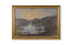 The lake in tortworth park, bristol, early moonlight by Charles Branwhite, Pencil and watercolour, sold Mar 2026