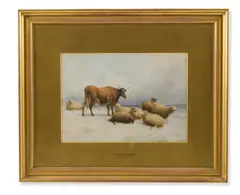 R.a. (british 1803-1903), a cow and sheep in a snowy landscape by Thomas Sidney Cooper, pencil and watercolour, sold Mar 2026