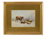 R.a. (british 1803-1903), a cow and sheep in a snowy landscape by Thomas Sidney Cooper, pencil and watercolour, sold Mar 2026