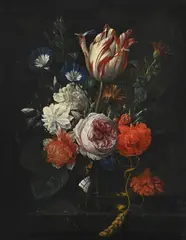 Roses, a tulip, morning glory and other flowers by Nicolaes van Verendael, Oil on canvas, sold Feb 2026