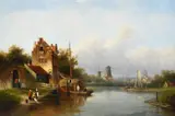 Figures on a dutch canal with windmills beyond by Jan Jacob Spohler, Oil on canvas, sold Feb 2026
