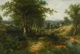Figures in a wooded landscape by Frederick John Railton, Oil on canvas, sold Feb 2026