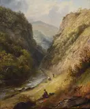 Figures fishing on the riverbank by Thomas II Whittle, Oil on board, sold Feb 2026
