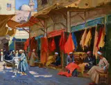 The leather market cairo by Alberto Rossi, Oil on board, sold Feb 2026