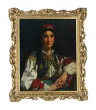 An albanian beauty by Gerard Portielje, Oil on panel, sold Feb 2026