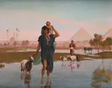 The flood water of the nile by Frederick Goodall, Oil on canvas, sold Feb 2026