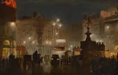 Piccadilly circus by George Hyde Pownall, Oil on board, sold Feb 2026