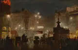 Piccadilly circus by George Hyde Pownall, Oil on board, sold Feb 2026