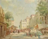 Busy french market scene by William Lee Hankey, Oil on canvas, sold Feb 2026