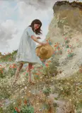 A girl with poppies by William Henry Margetson, Oil on canvas, sold Feb 2026