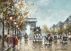 The champs elysees with the arc de triomphe beyond by Antoine Blanchard, Oil on canvas, sold Feb 2026