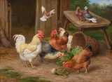 Chickens and pigeons by Edgar Hunt, Oil on board, sold Feb 2026