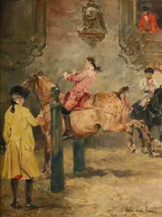 Riding school by John Lewis Brown, Oil on board, sold Feb 2026