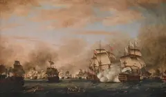 The battle of the saintes 9-12 april1782 by Thomas Whitcombe, Oil on canvas, sold Feb 2026