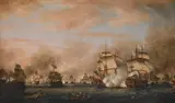 The battle of the saintes 9-12 april1782 by Thomas Whitcombe, Oil on canvas, sold Feb 2026