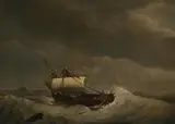 A ship in stormy waters by Johannes Hermanus Koekkoek, Oil on panel, sold Feb 2026