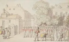 Dépôt de gardes françoise by Thomas Rowlandson, Pen, ink and watercolour, sold Feb 2026