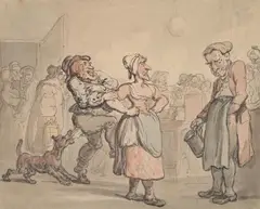 The drunkard's wife berates the taverner by Thomas Rowlandson, Pen, ink, pencil and watercolour, sold Feb 2026
