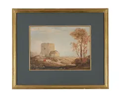 Landscape with ruined tower by Copley Fielding, Watercolour, sold Feb 2026
