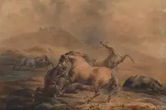 Horses fighting by Sawrey Gilpin, Watercolour heightened with white, sold Feb 2026