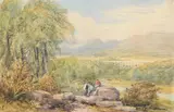 Figures resting near the llangollen viaduct by David Cox Senior, Pencil and watercolour, sold Feb 2026