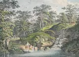 Women and children washing laundry near a waterfall by Philipp Heinrich Dunker, Watercolour and pencil, sold Feb 2026