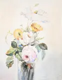 Still life of peonies, poppies and marigolds by James Holland, Pen, ink and watercolour, sold Feb 2026