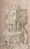 Man reading newspaper by Domenico Gnoli, Acrylic and sand on canvas, sold Jan 2026