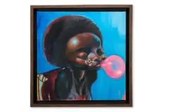 Sunny blow by Ndidi Emefiele, 2025, Acrylic, compact disk, plastic trim, paper collage, watercolour and pencil on canvas, sold Jan 2026