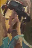 Portrait of a man in a hat by Mario Dubsky, Oil on board, sold Jan 2026