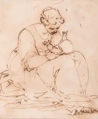 A mother holding a child on her lap by Luca Cambiaso, Pen and brown ink on paper, sold Jan 2026