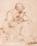 A mother holding a child on her lap by Luca Cambiaso, Pen and brown ink on paper, sold Jan 2026