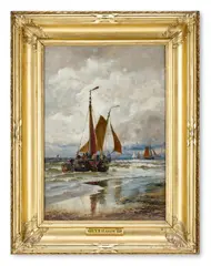 Beached shipping by Thomas Bush Hardy, 1887, Oil on panel, sold Jan 2026