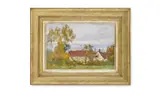 Sketch of farm buildings by Ernest Albert Waterlow British, Oil on board, sold Jan 2026