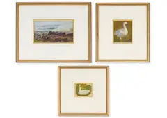Rocky beach scene; and two sketches of geese by Ernest Waterlow, Oil on paper, sold Jan 2026