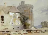 A view of the south tower of stokesay castle by Harry John Johnson, Pencil and watercolour heightened with white on buff paper, sold Jan 2026