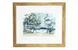Fir trees by lake by P.J. Baker, Watercolour on paper, sold Jan 2026