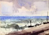 Fishing boats on the beach at aldeburgh, suffolk by Thomas Churchyard, Pencil and watercolour with scratching out, sold Jan 2026