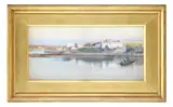 A village beside an inland waterway by George Cockram, Watercolour over touches of pencil, sold Jan 2026