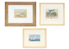 Swiss mountain; figures in an estuary; mountains by Hercules Brabazon Brabazon, drawing, sold Jan 2026