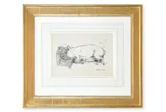 Sleeping sow by Mervyn Peake, Pen and ink on paper, sold Jan 2026