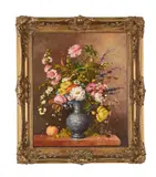 Still life of flowers in a pewter jug by G. F. Polidoro, Oil on canvas, sold Jan 2026