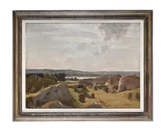 Vast landscape with river beyond by Algernon Talmage, Oil on canvas, sold Jan 2026