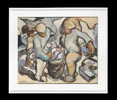 Fishermen on the shore by Lilian Colbourn, Oil on canvas, sold Jan 2026