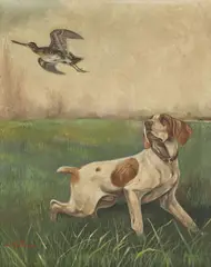 A Pointer putting up a woodcock by Mario Norfini, oil on canvas, offered Jun 2014