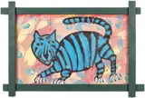 Blue Cat by Brian Dowdall, Paint on Cardboard in Wood frame, sold Jun 2023