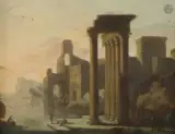Paysage de ruines près d'un plan d'eau by Jean-Georges Berdot, Panneau (légèrement réduit à gauche), sold Oct 2026
