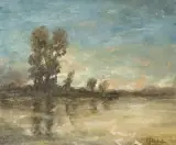 Paysage de rivière avec de grands arbres by Victor Viollet-Le-Duc, Toile d'origine, sold Oct 2026