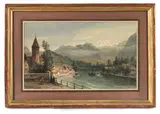 Vue à Thuin by Pierre-Justin Ouvrié, Gouache signée en bas à gauche, sold Jun 2026